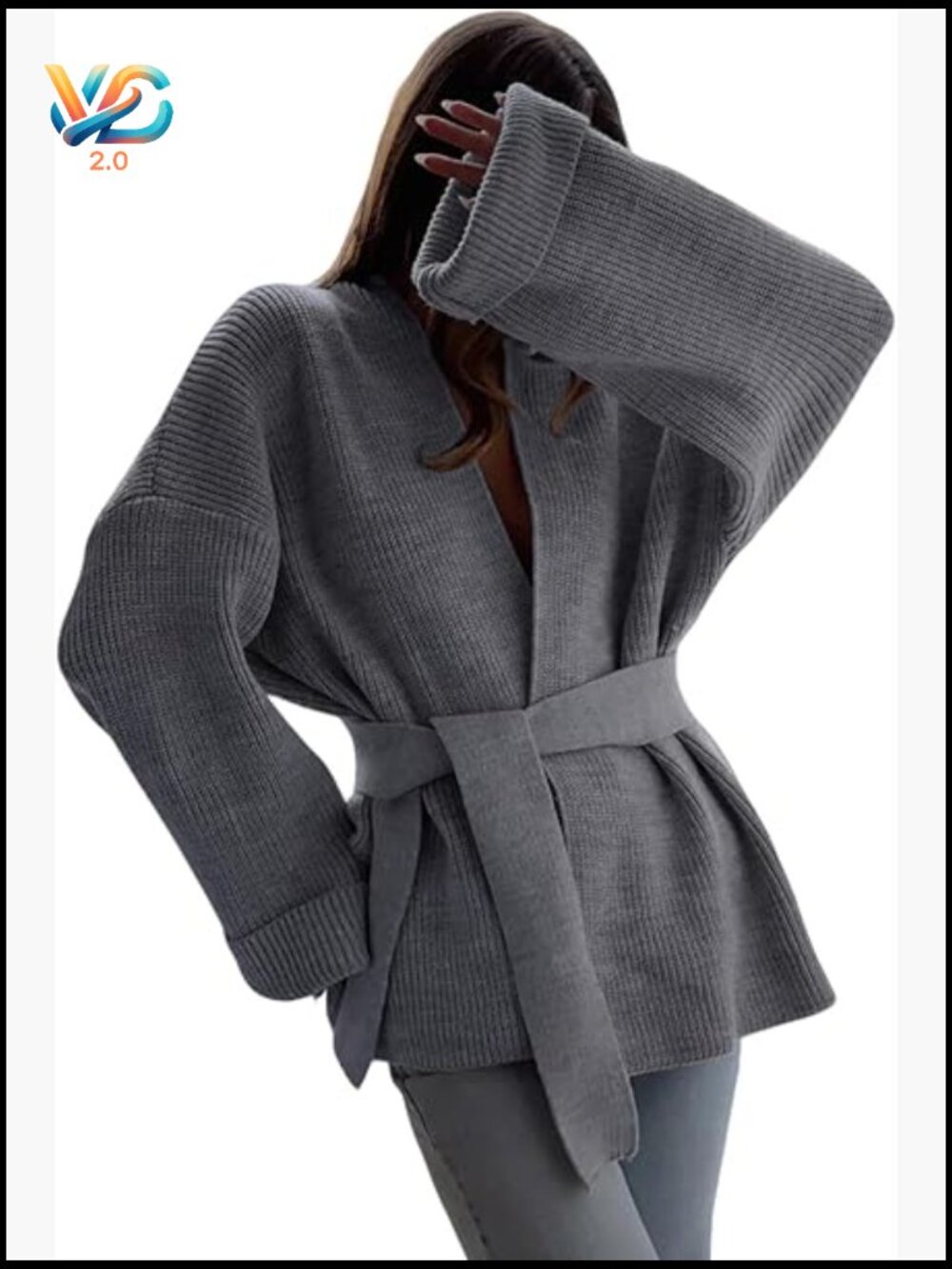 Oversized Knit Cardigan Wrap Sweater Long Sleeve Open Front Belted Coat